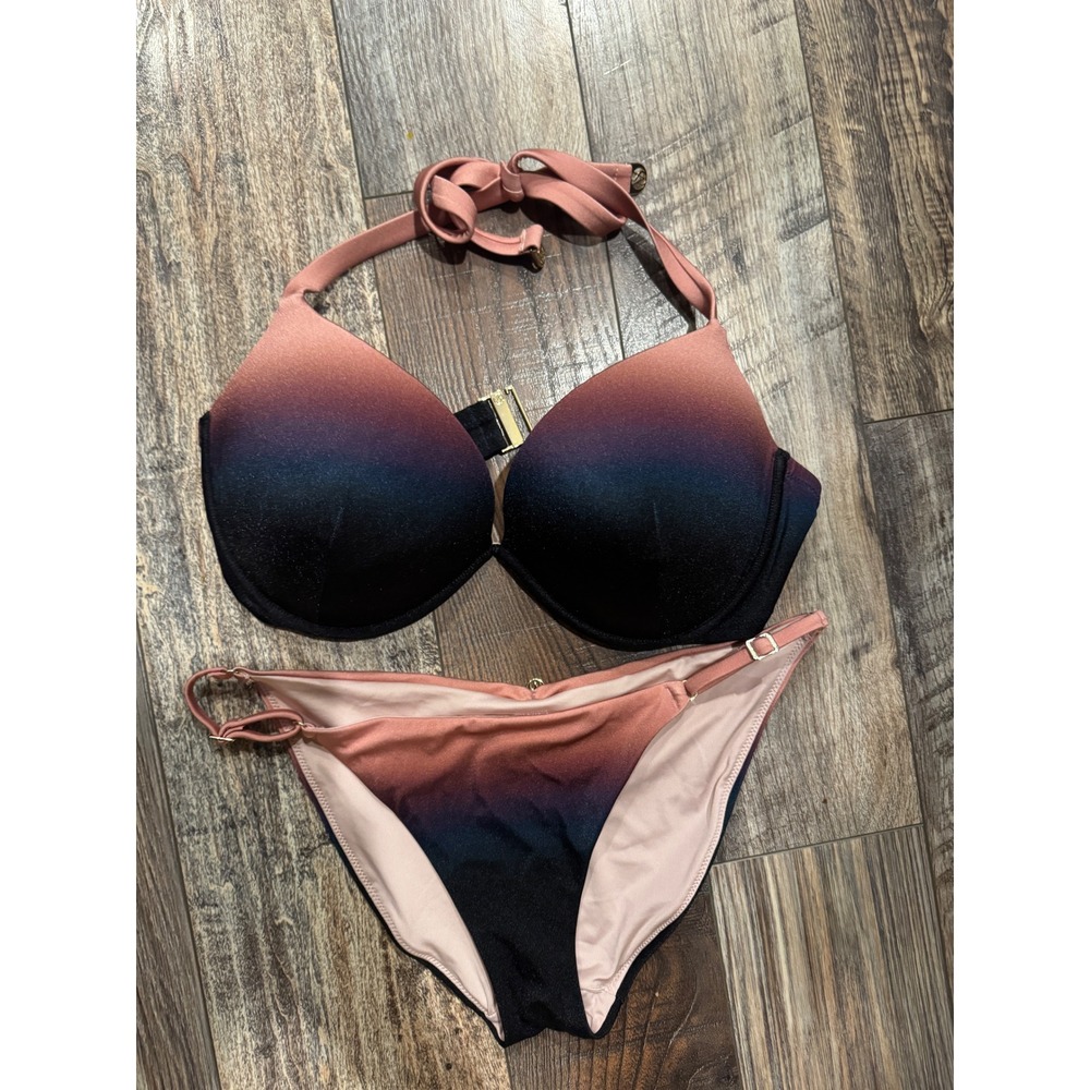 Victorias Secret Ombre Bikini Set 36DD Push Up Top Medium Bottoms Ombré
